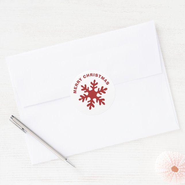 Sticker Rond Red Simple Snowflake Joyeux Noël (Enveloppe)
