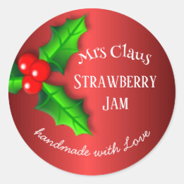 Sticker Rond Red Strawberry jam Christmas label