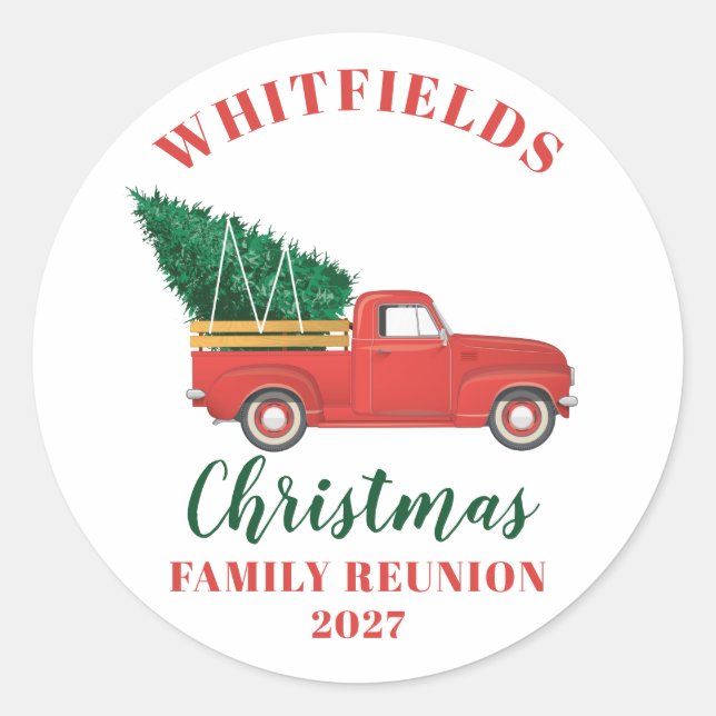 Sticker Rond Red Truck Christmas Famille Reunion Custom (Devant)