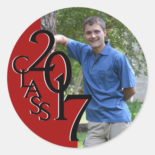 Sticker Rond Red Varsity 2017 Graduation Class avec photo (Devant)