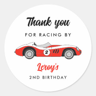 Sticker Rond Red Vintage Race Car Boy 2e anniversaire