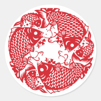 Sticker Rond Red Whirling Koi Carp Fish Group Classic Round Sti