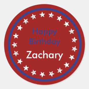 Sticker Rond Red White and Blue Stars Joyeux anniversaire