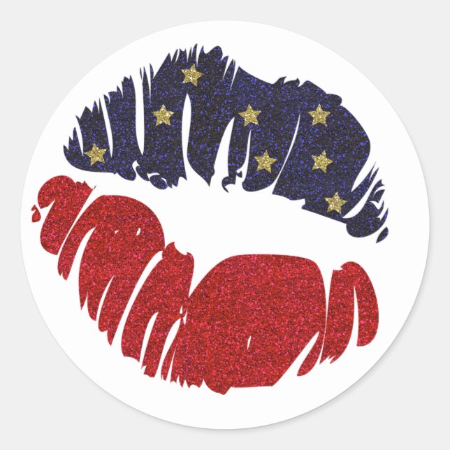 Sticker Rond Red White Blue Gold Parties scintillant Stars 4th  (Devant)