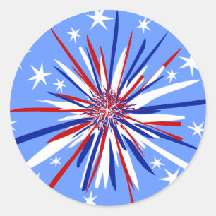 Sticker Rond Red White & Blue Starburst