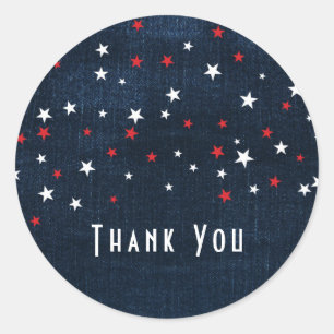 Sticker Rond Red White & Blue Stars Denim Party Favoriser