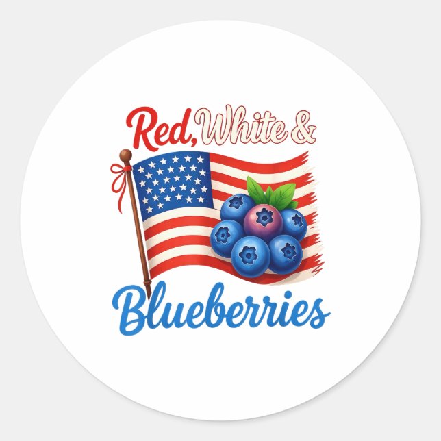 Sticker Rond Red White Blueberries Funny Patriotic Usa Flag Vin (Devant)