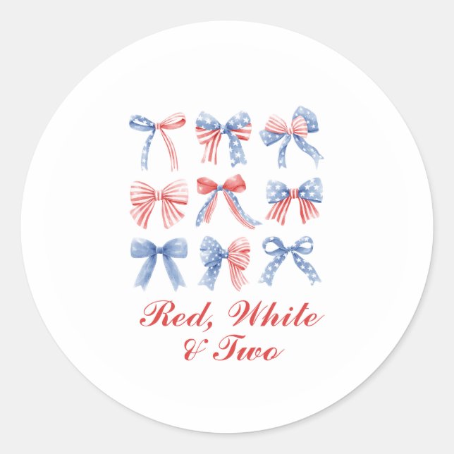 Sticker Rond Red, White et Two Bows quatrième anniversaire de j (Devant)