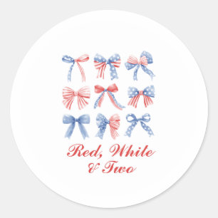Sticker Rond Red, White et Two Bows quatrième anniversaire de j