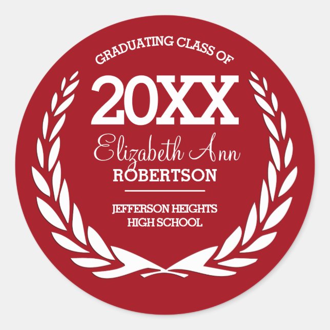 Sticker Rond Red|White Laurel Wreath Graduation (Devant)