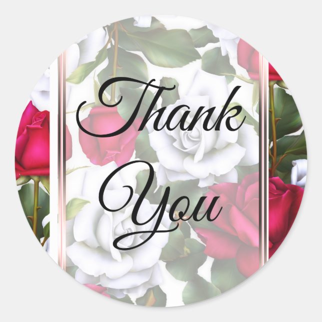 Sticker Rond Red & White Roses Shabby Chic Rustic Modern Glam (Devant)