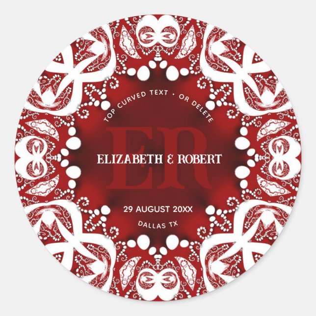 Sticker Rond Red White Tribal Lace Mariage de l'événement spéci (Devant)
