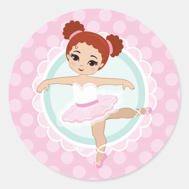 Sticker Rond Redhead Ballerina - Fille danseuse de ballet rose (Devant)
