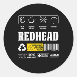 Sticker Rond Redhead Ginger Freckles Redheads Red Hair cadeau