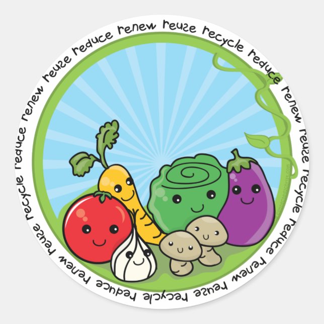 Sticker Rond Réduire la réutilisation des Légumes de recyclage (Devant)