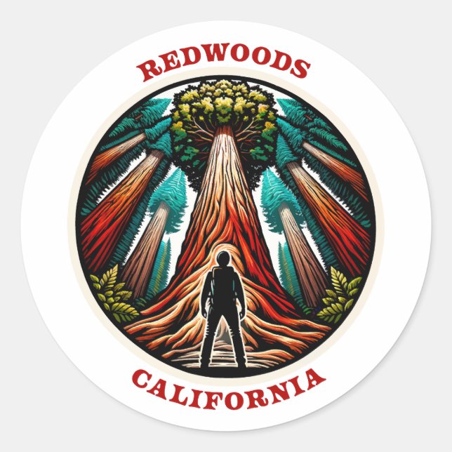 Sticker Rond Redwoods Californie (Devant)