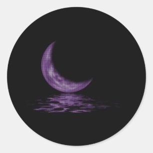 Sticker Rond Réflexion Crescent Moon Sur Le Lac Purple
