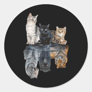 Sticker Rond Réflexion de chats Miroir Lion Cheetah Tiger Funny