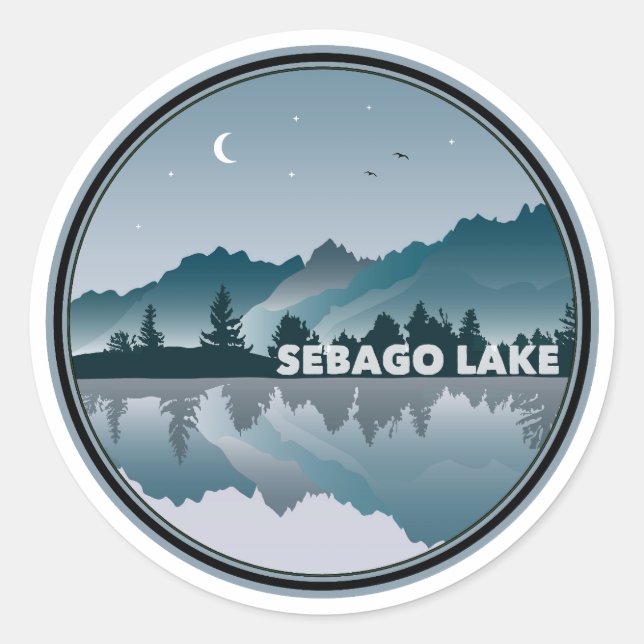 Sticker Rond Réflexion de Sebago Lake Maine (Devant)