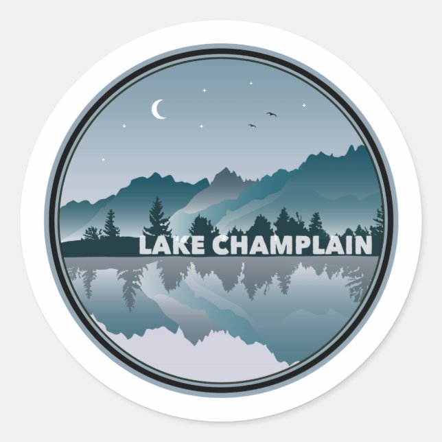 Sticker Rond Réflexion du lac Champlain New York Vermont (Devant)