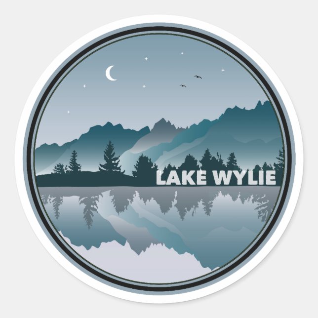 Sticker Rond Réflexion du lac Wylie en Caroline du Nord (Devant)