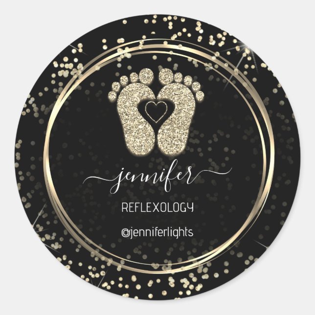Sticker Rond Reflexologie Pieds Coeur Confetti Parties scintill (Devant)