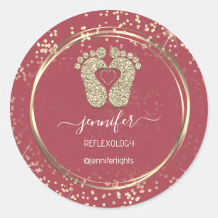 Sticker Rond Réflexologie Pieds de coeur Rose Gold Confetti