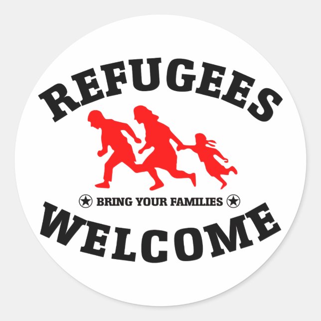 Sticker Rond Réfugiés Bienvenue Apportez Vos Familles (Devant)