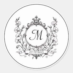 Sticker Rond Regal Classic Monogram Crest Mariage