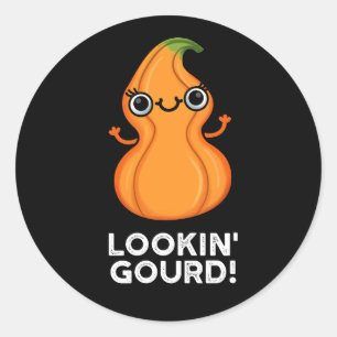 Sticker Rond Regard Gourd Funny Veggie Pun Dark BG