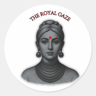 Sticker Rond Regard Royal Reine Indienne Minimaliste Gras Lin