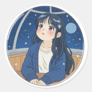 Sticker Rond Regarder les étoiles au planétarium