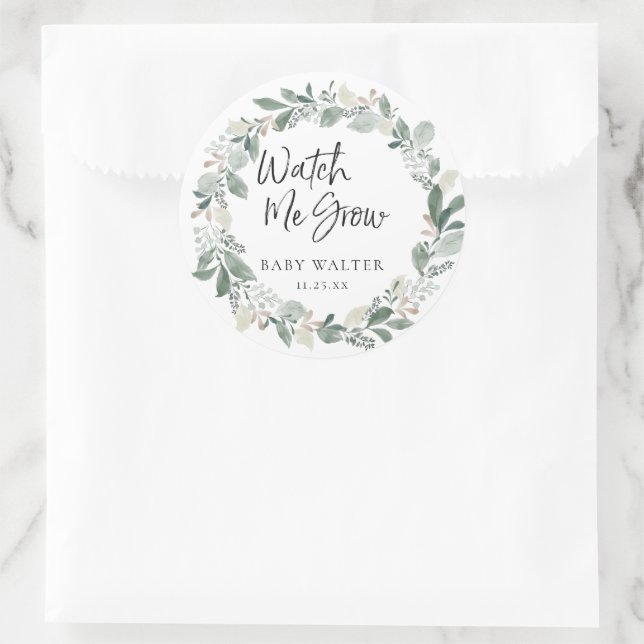Sticker Rond Regardez-moi grandir | Eucalyptus Baby shower Favo (Sac)