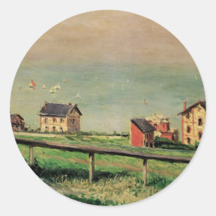 Sticker Rond Regatta à Villerville par Gustave Caillebotte