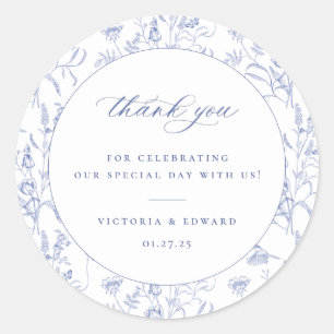 Sticker Rond Regency Blue Floral Mariage Merci
