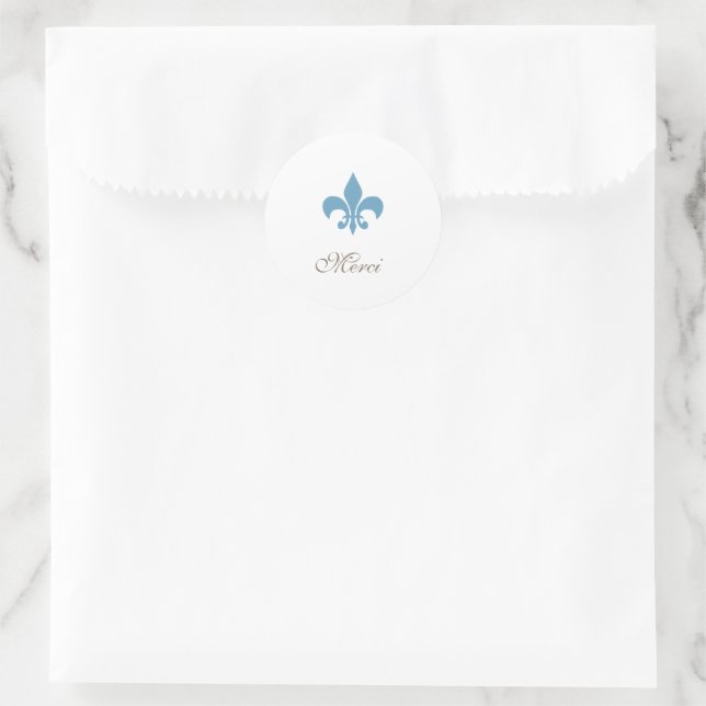 Sticker Rond Regency French Blue Fleur de Lis Merci Mariage (Sac)