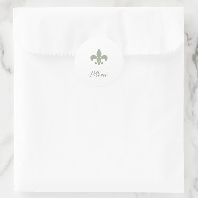 Sticker Rond Regency Green Fleur de Lis Merci Mariage (Sac)
