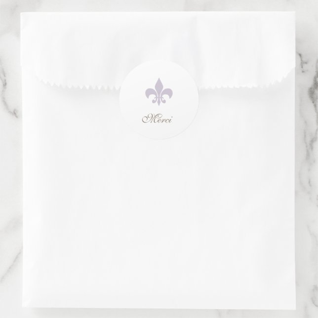 Sticker Rond Regency Purple French Fleur de Lis Merci Mariage (Sac)