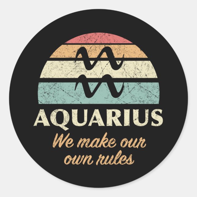 Sticker Rond Règles amusantes de Zodiac Aquarius (Devant)