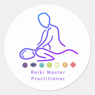 Sticker Rond Reiki Master Praticien Plan Blanc