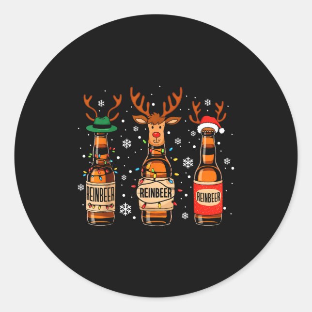 Sticker Rond Reinbeers Funny Reindeer Beer Christmas Drinking X (Devant)
