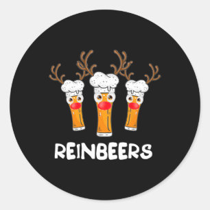 Sticker Rond Reinbeers Funny Reindeer Bière Noël Boire X