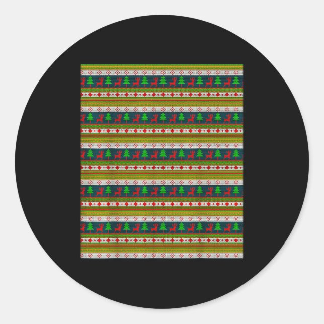 Sticker Rond Reindeer And Christmas Tree Knit Pattern  (Devant)