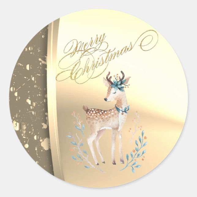 Sticker Rond Reindeer de Noël tendance, Faux Gold (Devant)