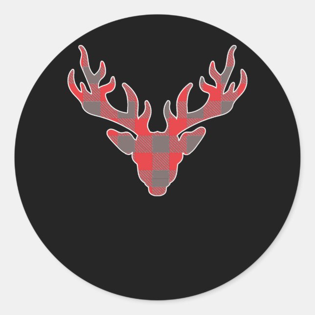 Sticker Rond Reindeer Deer Christmas Buffalo Plaid Holiday (Devant)