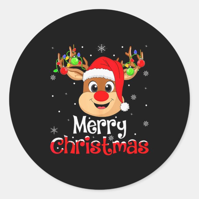 Sticker Rond Reindeer Merry Christmas Family Men Women Kids Xma (Devant)