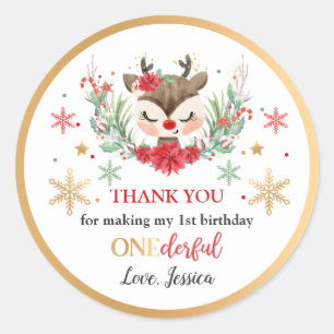 Sticker Rond Reindeer Noël 1er Anniversaire Hivernal Deer Favor