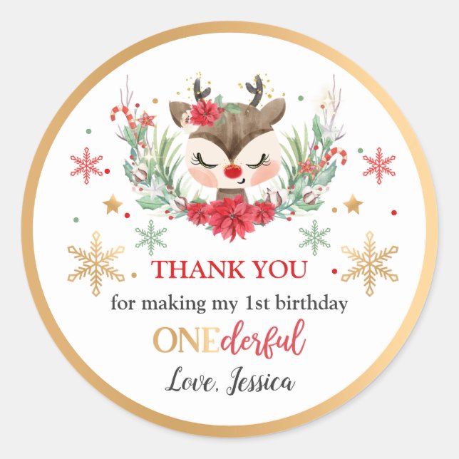 Sticker Rond Reindeer Noël 1er Anniversaire Hivernal Deer Favor (Devant)