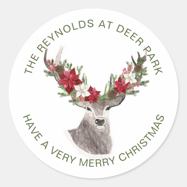 Sticker Rond Reindeer, Noël Poinsettia (Devant)