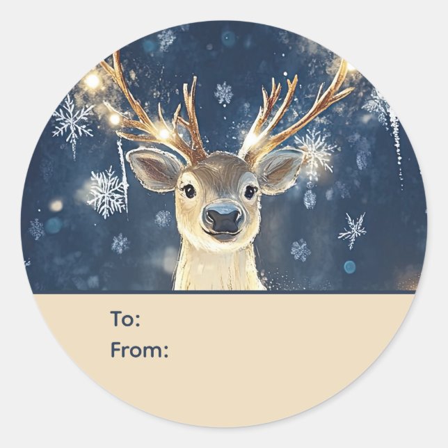 Sticker Rond Reindeer & Snowflakes Personalized To and From (Devant)
